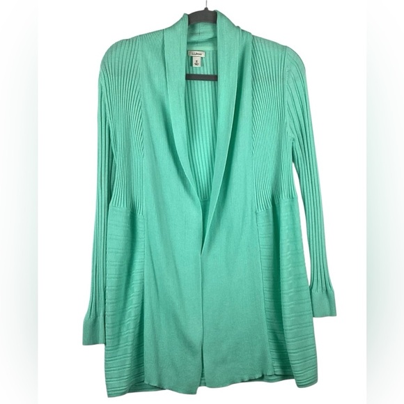 LL Bean Women's Medium Light Teal Open Front Cardigan Sweater Cotton Knit Warm - Picture 8 of 8